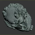 Chinese Mythical Beast Green Stone Sculpture With Intricate Curled Mane And Patterns