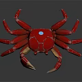 Red Mechanical Crab Character Design With Shiny Shell And Golden Claws 3d model