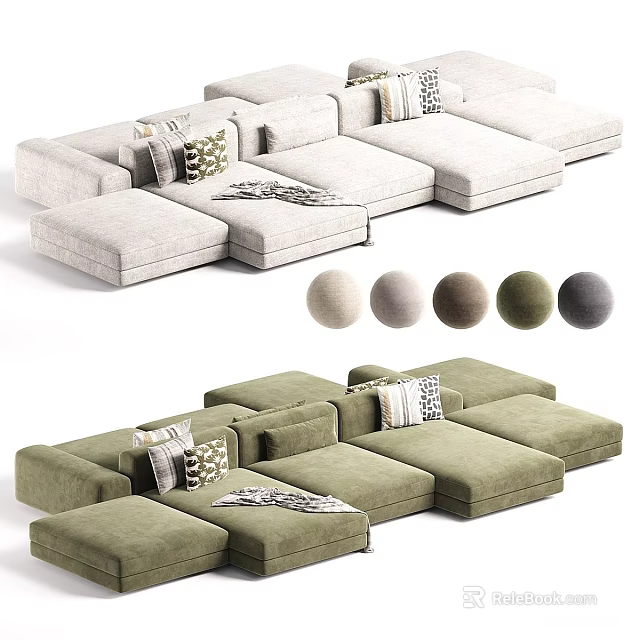 Cozy Modern Multi Seater Modular Fabric Sofa With Various Color Options For Spacious Living Room 3d model 