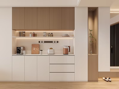 Modern Stylish Wine Cabinet With Wooden White Design And Glass Storage Shelves 3d model