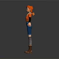 3D Animated Character With Orange Hair Black Sleeves Blue Jeans And Brown Boots