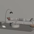 Cozy Modern Sofa Coffee Table Set with Soft Pillows Accent Chair Floor Lamp and Plant