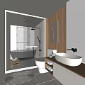 Modern Bathroom With Transparent Glass Shower Wooden Wall Freestanding Bathtub White Toilet And Countertop Sink