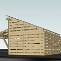Wooden Structure Building With Sloped Roof Gray Wall And Open Design
