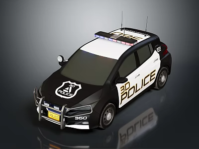 Modern Black And White Police Car With Roof Lights Front Bumper Guard And POLICE Lettering 3d model