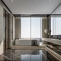 Modern Bathroom Interior Design With Large Windows Bathtub And Marble Vanity