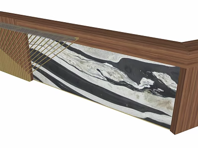 Modern Wooden Reception Desk With Marble Panel And Gold Metal Accents 3d model