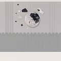 Kids Room Wall With Moon Astronaut Stars Clouds And Scalloped Bottom