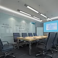 Modern Conference Room Interior With Wooden Table Leather Chairs Glass Whiteboard And Projection Screen