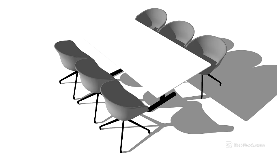Modern Minimalist Dining Table Set With Square Tabletop And Six Chairs 3d model 