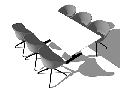 Modern Minimalist Dining Table Set With Square Tabletop And Six Chairs 3d model