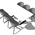 Modern Minimalist Dining Table Set With Square Tabletop And Six Chairs