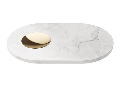 White Marble Oval Kitchen Tray With Gold Round Accent And Smooth Surface 3d model