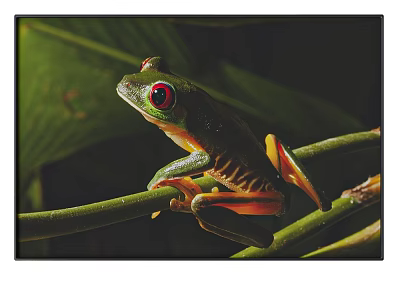 Green Tree Frog with Red Eyes Animal Painting on Natural Branch with Leaves 3d model