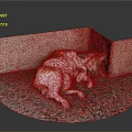 Curled Up Cat Resting In Corner With Pink Walls And Red Floor