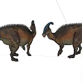 Reptilian Dinosaurs With Long Necks Spiked Backs Brown Green Patterns Standing Face To Face