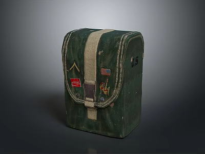 Durable Green Canvas Bag With Beige Strap And Decorative Patches For Daily Essentials 3d model