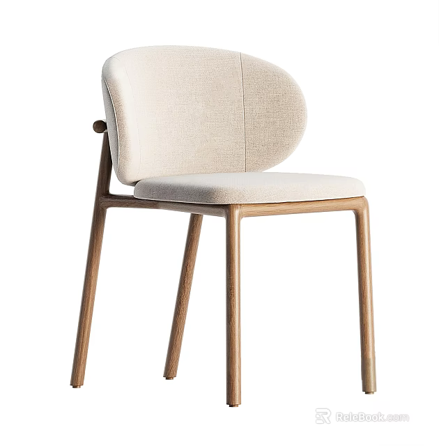 Modern Leisure Chair with Curved Beige Fabric Backrest and Slim Wooden Legs 3d model 