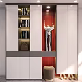 Modern Shoe Cabinet With White Gray Doors Red Accent Panel And Storage Shelves