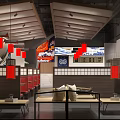 Japanese Restaurant Interior with Bar Counter Wooden Shelves Red Lanterns and Sake Bottles