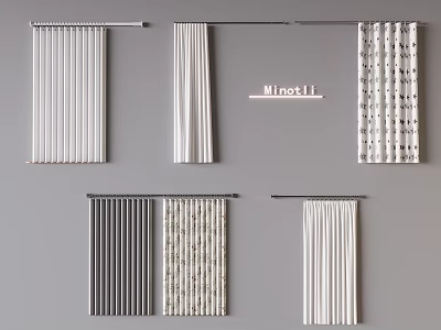 Modern Curtains With Vertical Blinds Plain And Patterned Fabric Design Styles 3d model