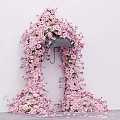 Romantic Photo Spot With Pink Flowers Arch White Wall And Scattered Petals