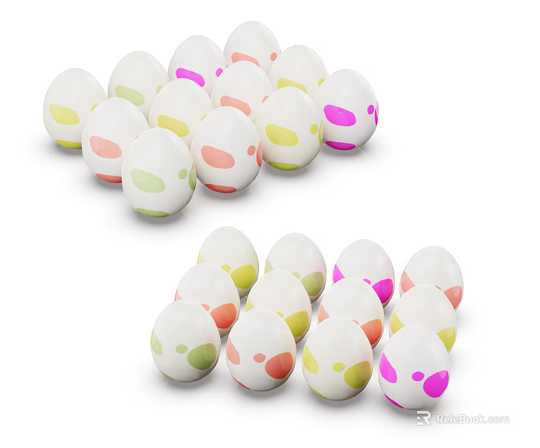 Egg Shaped Plush Dolls Featuring Colorful Spots and Soft Huggable Design 3d model 