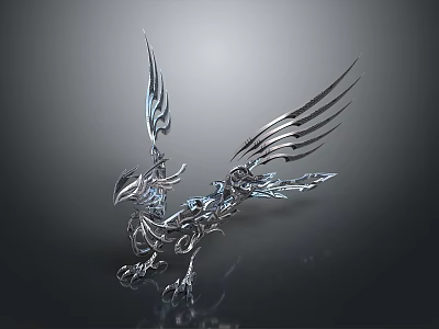 Futuristic Metallic Mechanical Silver Game Movie Character With Intricate Sharp Wings And Claws 3d model