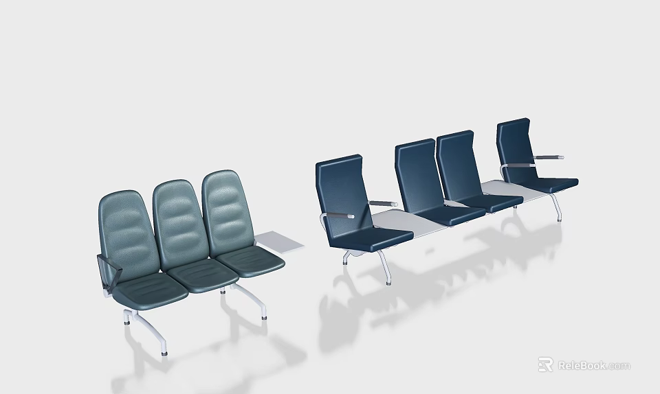 Modern Public Seating With Three Seater And Single Units Dark Blue Upholstery Metal Frame 3d model 