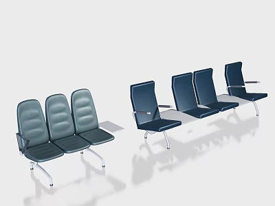 Modern Public Seating With Three Seater And Single Units Dark Blue Upholstery Metal Frame 3d model