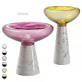 Elegant Modern Table Lamp With Colorful Transparent Pink Yellow Glass Shades And Marble Base