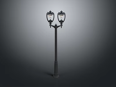 Vintage Street Lamp With Two Decorative Glass Heads On Metal Pole 3d model