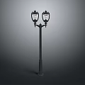 Vintage Street Lamp With Two Decorative Glass Heads On Metal Pole