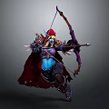 Fantasy Elven Archer Character With Blue Skin Red Helmet Bow And Armored Cloak 3d model