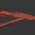 Tactical Metal Blade Knife With Black Stitched Leather Sheath And Textured Handle On Dark Surface