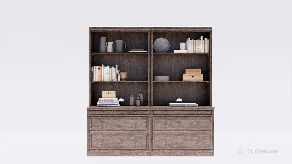 Modern Wooden Bookcase With Multiple Shelves And Storage Drawers For Books And Decor 3d model 