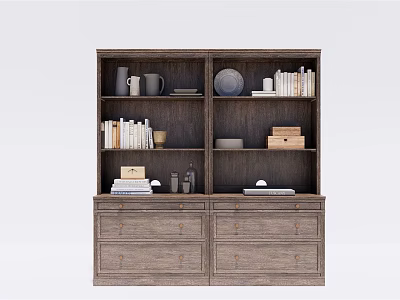 Modern Wooden Bookcase With Multiple Shelves And Storage Drawers For Books And Decor 3d model