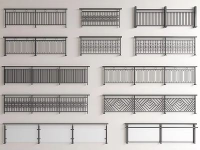 Various Decorative Railing Designs With Intricate Patterns And Modern Styles 3d model
