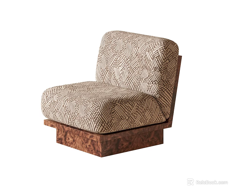 Modern Single Sofa With Geometric Pattern Fabric Upholstery And Wooden Base 3d model 