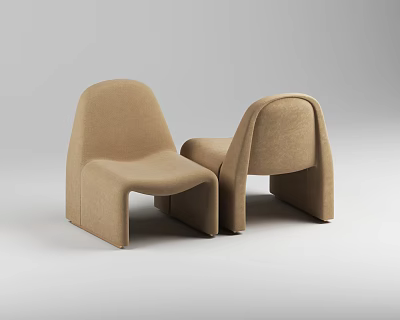 Modern Beige Fabric Single Chair With Curved Backrest And Minimalist Design 3d model
