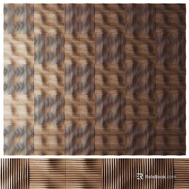Wooden Wall Paneling With Geometric Striped Texture For Interior Decoration 3d model 