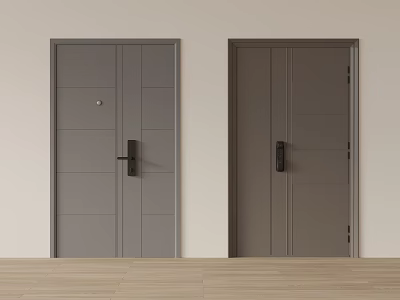 Interior Grey Doors With Black Handles In Modern Room Setting 3d model