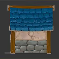 Cartoon House Scene With Blue Roof Pink Walls Wooden Frame Stone Accents And Blue Door