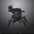 Gray And Red Multi Legged Mechanical Robot With Metal Structure And Warning Sign 3d model