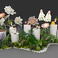 Floral Decorative Tea Break Area With White Flowers Green Plants And White Columns