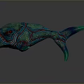 Aquatic Animal 3D Art Design With Turquoise Body Colorful Patterns Red Eyes And Sharp Teeth