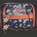 Cute Dark Blue Cosmetic Case With Cartoon Patterns Pink Handle And Zipper Trim