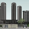 Modern High Rise Residential Buildings With Low Rise Structure Greenery And Yellow Vehicle At Entrance