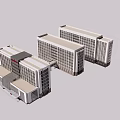 Modern Commercial Building Complex With Connected Structures And Contemporary Glass Facades 3d model