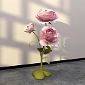 Decorative Floral Art Installation With Pink Roses Green Vase And Shadow Effects